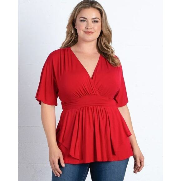 Kiyonna Red Top Promenade Style 1X Flutter Sleeves Empire Waistline Christmas - Picture 10 of 10